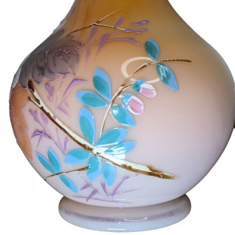 19th-Century Harrach Czech (Bohemia) Opal Vase -  Antique 11"- Hand-Enameled - Picture 14 of 16